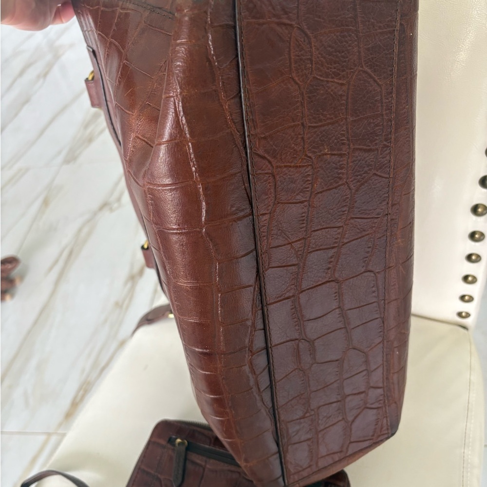Gorgeous FOSSIL LARGE Brown Croc-Embossed Leather Tote & Wallet Combo ! - Picture 8 of 15